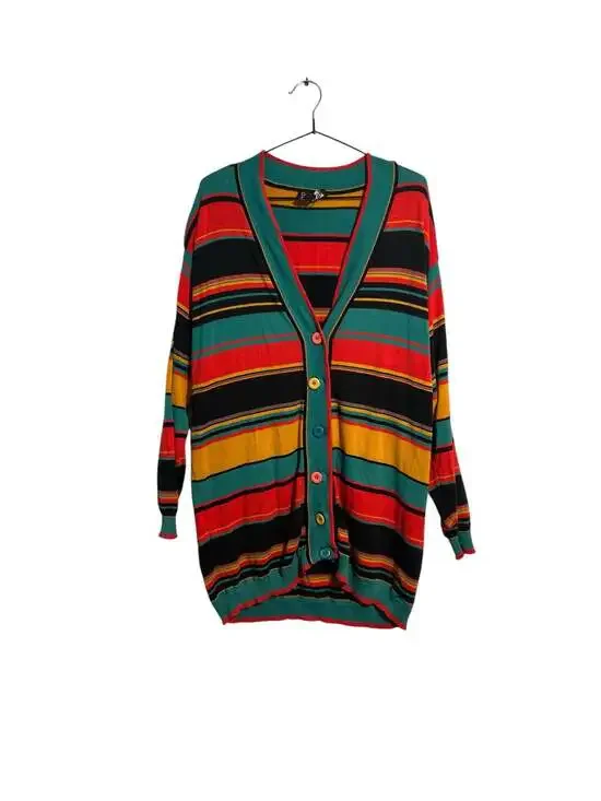 Vintage Carole Little for Saint-Tropez West Striped Cotton Knit Cardigan Sweater - Picture 2 of 6